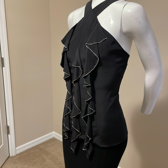 ROBBI & NIKKI byROBERT RODRIGUEZ SILK CHAIN EMBELLISHED RUFFLE FRONT TANK TOP SM - Picture 6 of 16